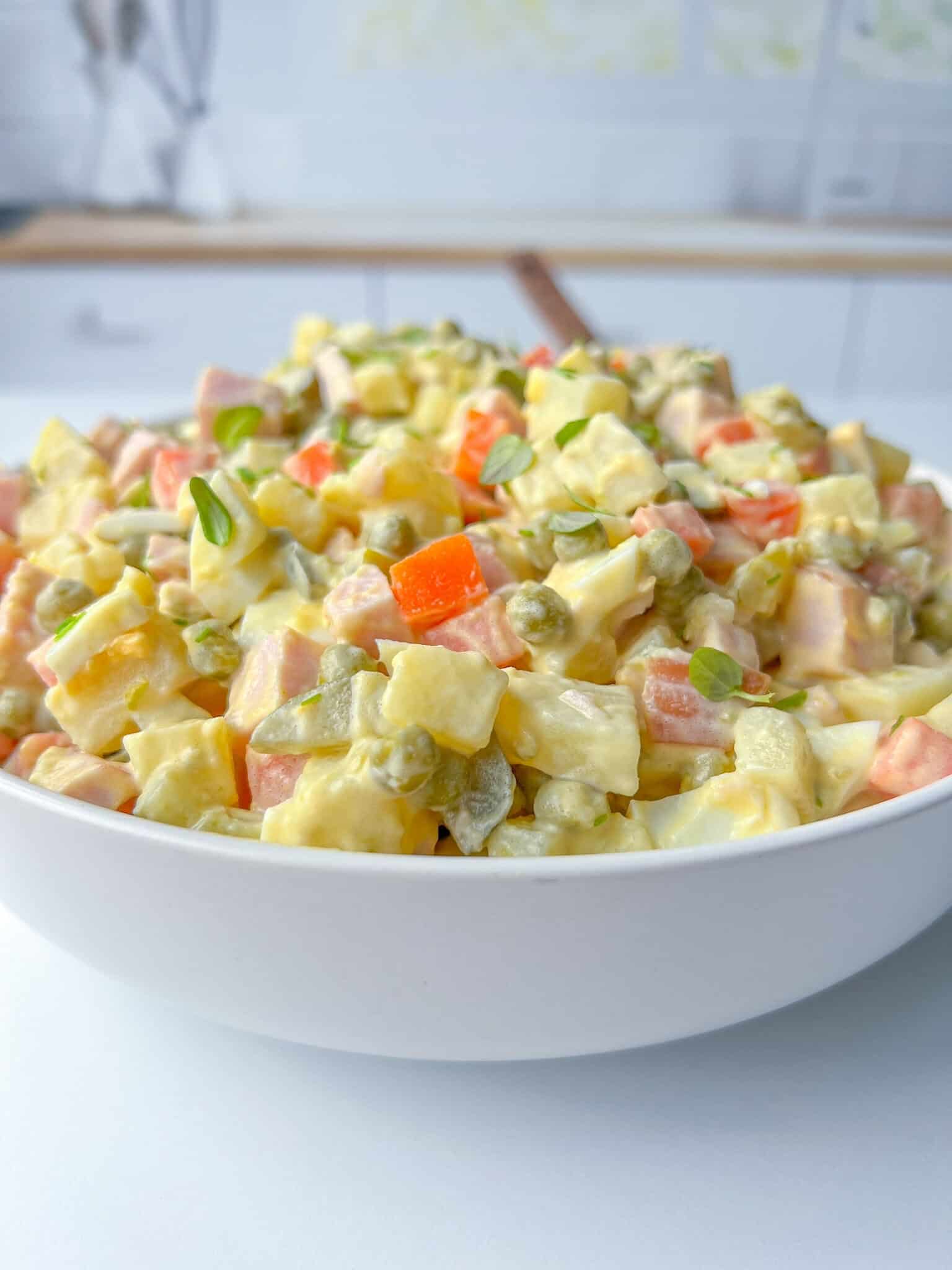 A bowl of olivier salad