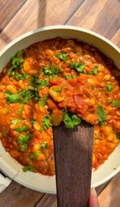 Butter Beans Stew garnished with fresh cilantro