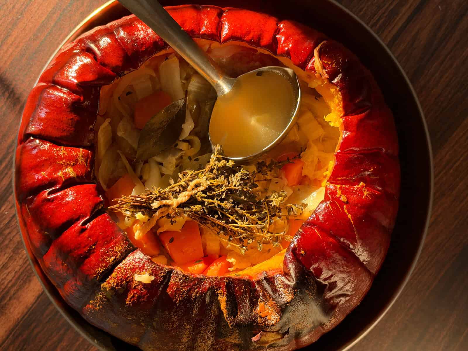 chicken soup in a pumpkin