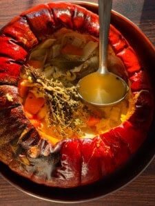 chicken soup in a pumpkin