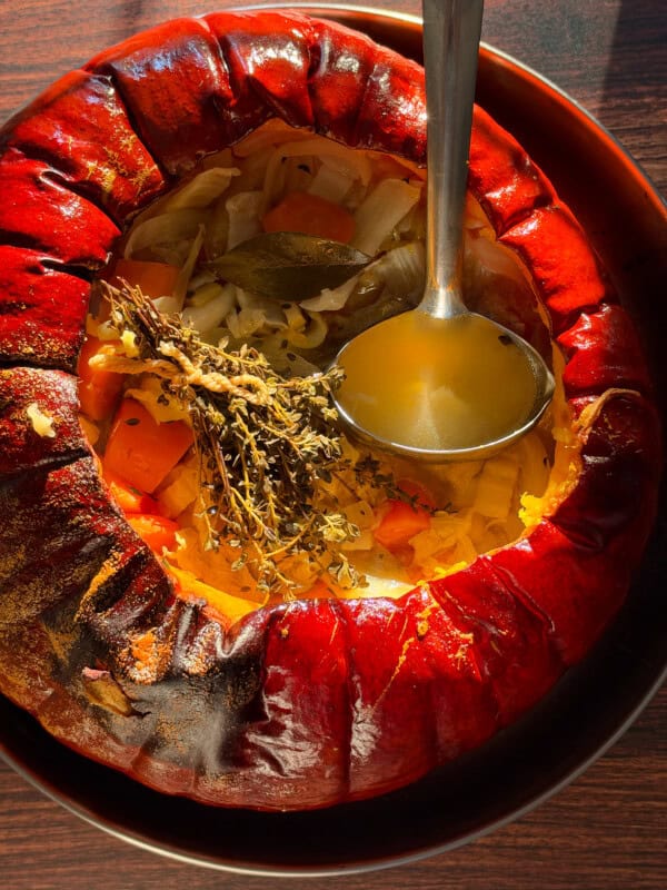 chicken soup in a pumpkin