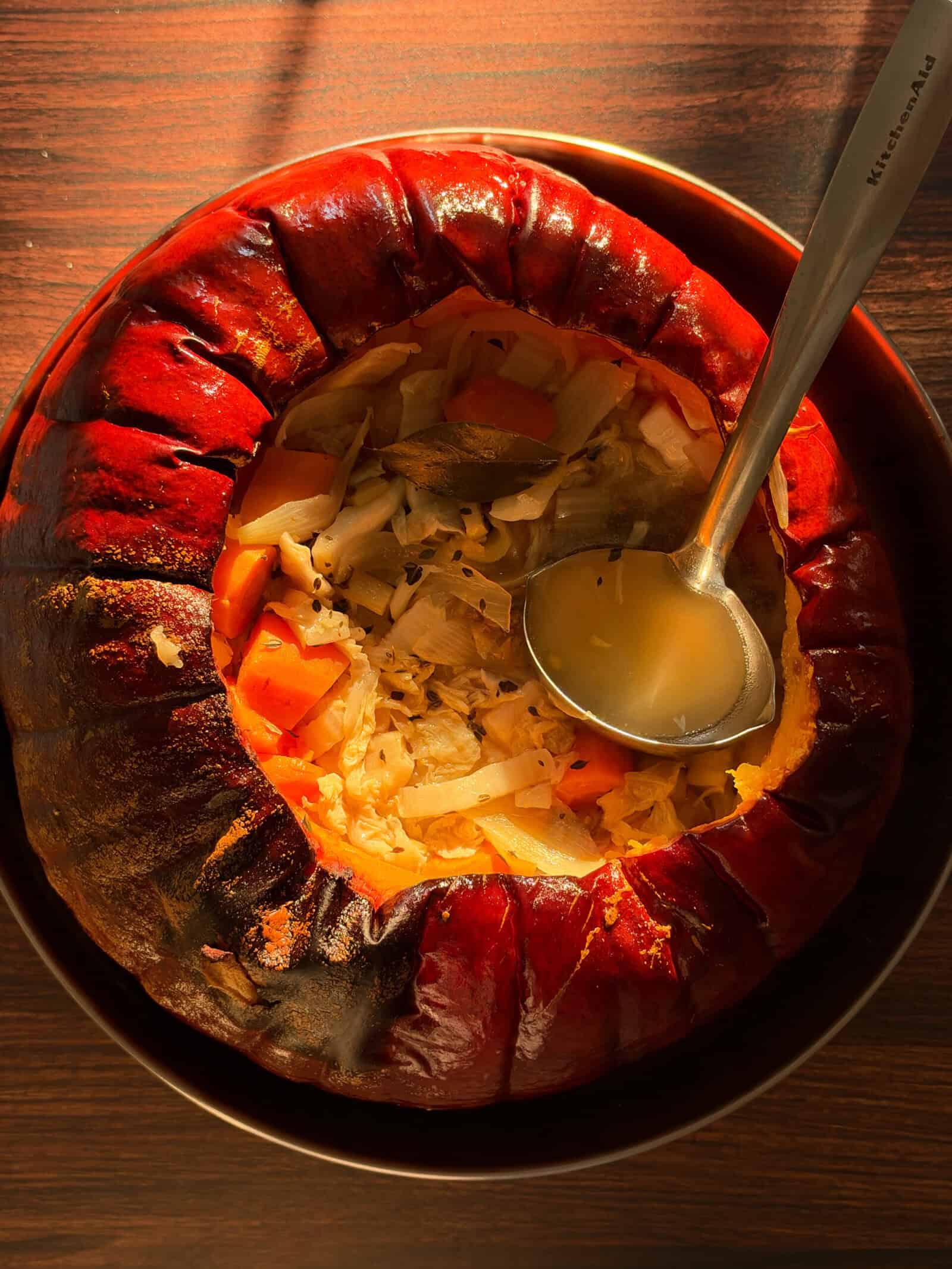 chicken soup in a pumpkin